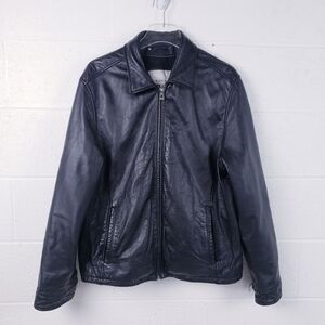 Vintage 90s y2k Wilsons Black Leather Car Coat Racer Racing Jacket Size Large